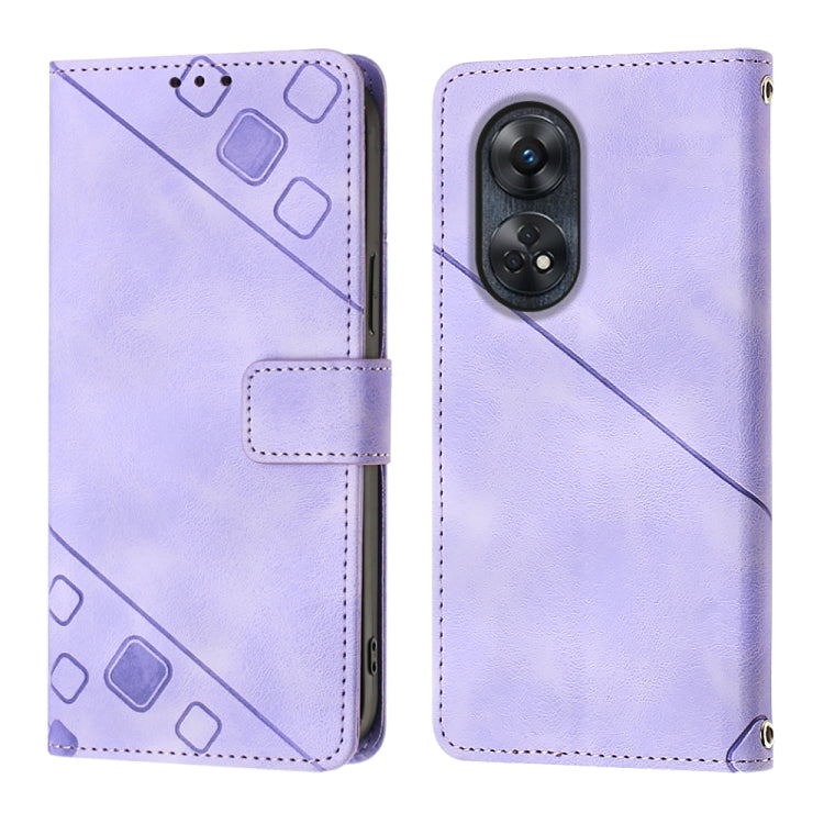 For OPPO Reno8 T 4G Foreign Skin-feel Embossed Leather Phone Case(Light Purple) - OPPO Cases by PMC TechLife | Online Shopping South Africa | PMC TechLife | Buy Now Pay Later Mobicred
