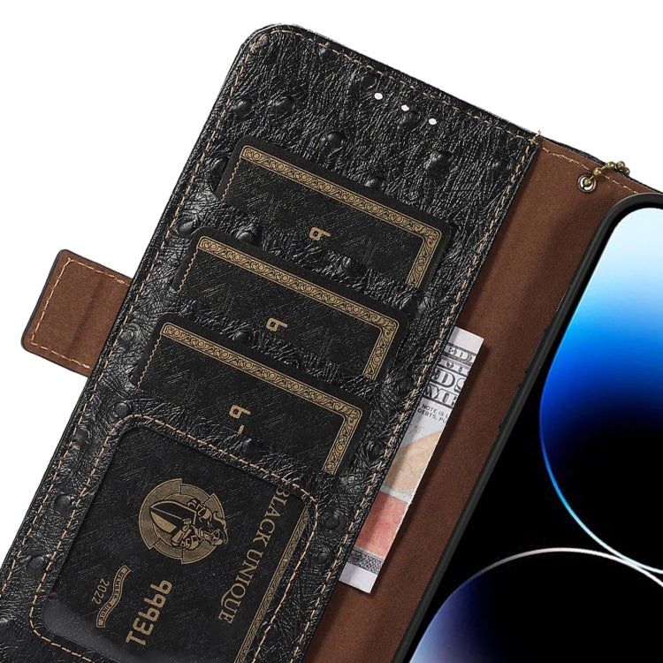 For Google Pixel 8 Ostrich Pattern Genuine Leather RFID Phone Case(Black) - Google Cases by PMC TechLife | Online Shopping South Africa | PMC TechLife | Buy Now Pay Later Mobicred