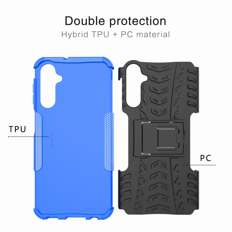 For Samsung Galaxy A24 4G Tire Texture TPU + PC Phone Case with Holder(Blue) - Galaxy Phone Cases by PMC TechLife | Online Shopping South Africa | PMC TechLife
