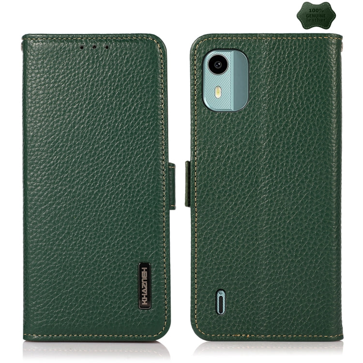 For Nokia C12 4G KHAZNEH Side-Magnetic Litchi Genuine Leather RFID Phone Case(Green) - Nokia Cases by PMC TechLife | Online Shopping South Africa | PMC TechLife | Buy Now Pay Later Mobicred