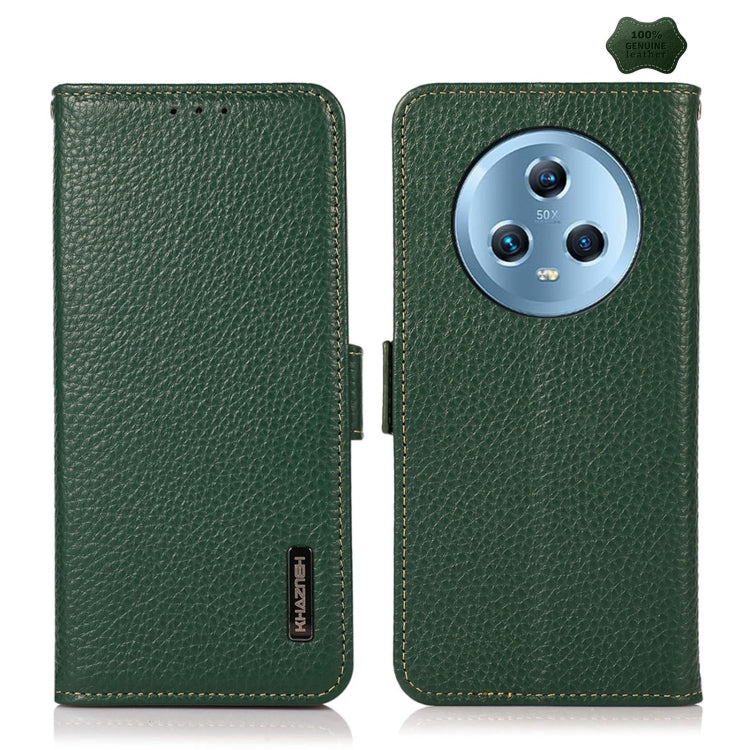 For Honor Magic5 KHAZNEH Side-Magnetic Litchi Genuine Leather RFID Phone Case(Green) - Honor Cases by PMC TechLife | Online Shopping South Africa | PMC TechLife | Buy Now Pay Later Mobicred