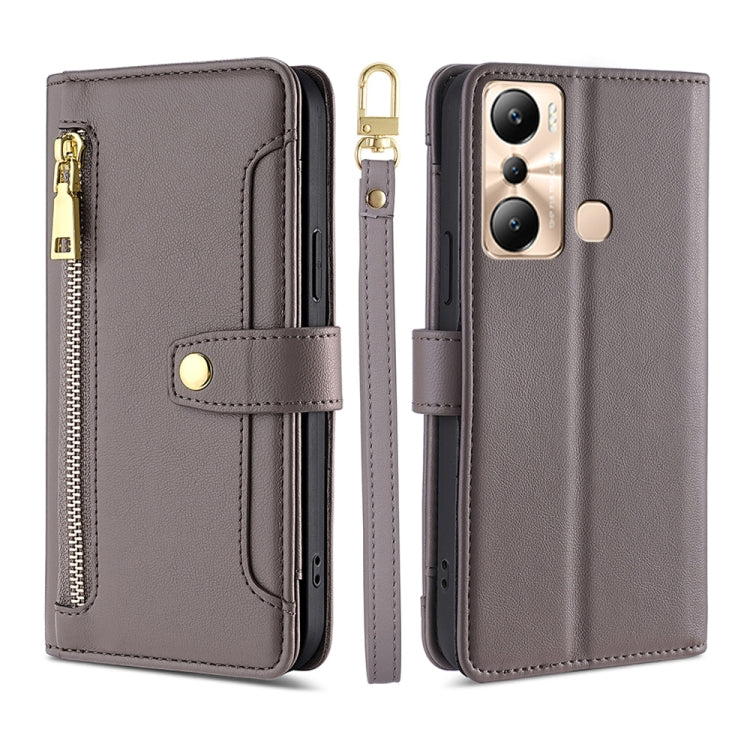 For Infinix Hot 20i Sheep Texture Cross-body Zipper Wallet Leather Phone Case(Grey) - Infinix Cases by PMC TechLife | Online Shopping South Africa | PMC TechLife | Buy Now Pay Later Mobicred