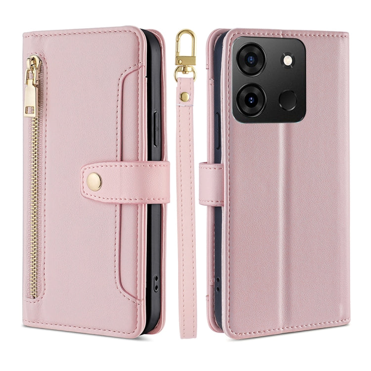 For Infinix Smart 7 Sheep Texture Cross-body Zipper Wallet Leather Phone Case(Pink) - Infinix Cases by PMC TechLife | Online Shopping South Africa | PMC TechLife | Buy Now Pay Later Mobicred