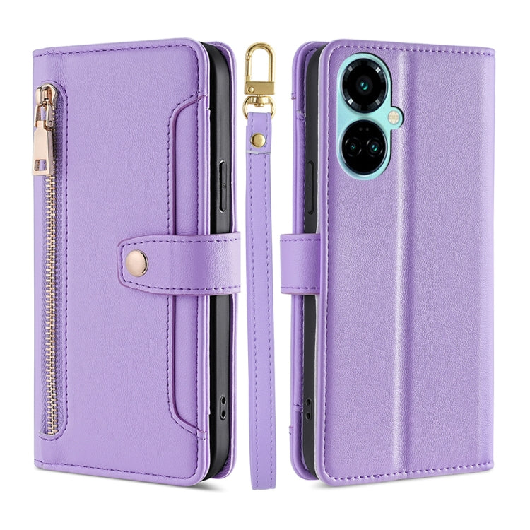 For Tecno Camon 19 / 19 Pro Sheep Texture Cross-body Zipper Wallet Leather Phone Case(Purple) - Tecno Cases by PMC TechLife | Online Shopping South Africa | PMC TechLife | Buy Now Pay Later Mobicred