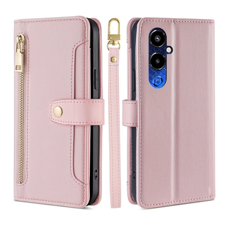 For Tecno Pova 4 Pro Sheep Texture Cross-body Zipper Wallet Leather Phone Case(Pink) - Tecno Cases by PMC TechLife | Online Shopping South Africa | PMC TechLife | Buy Now Pay Later Mobicred