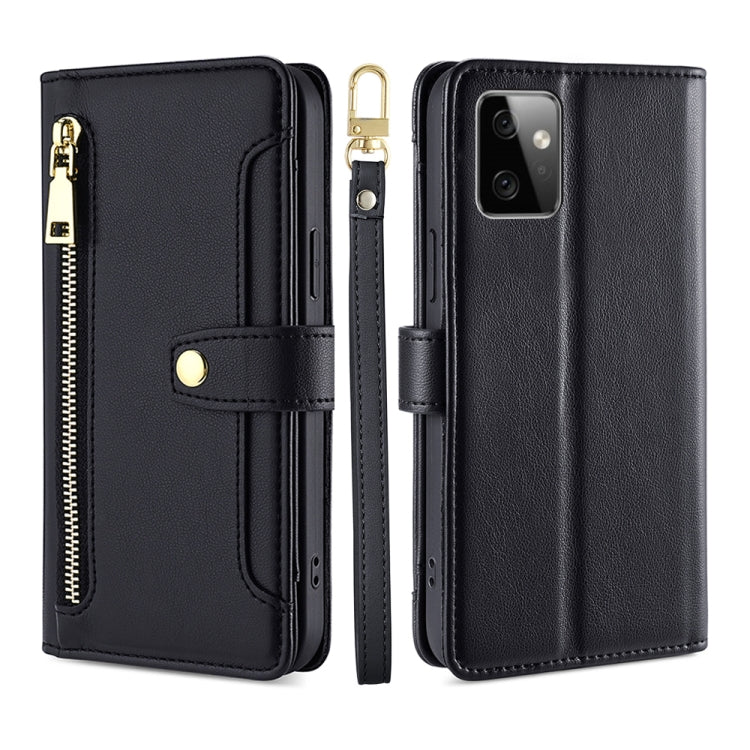 For Motorola Moto G Power 2023 Sheep Texture Cross-body Zipper Wallet Leather Phone Case(Black) - free shipping - PMC TechLife - Order now!