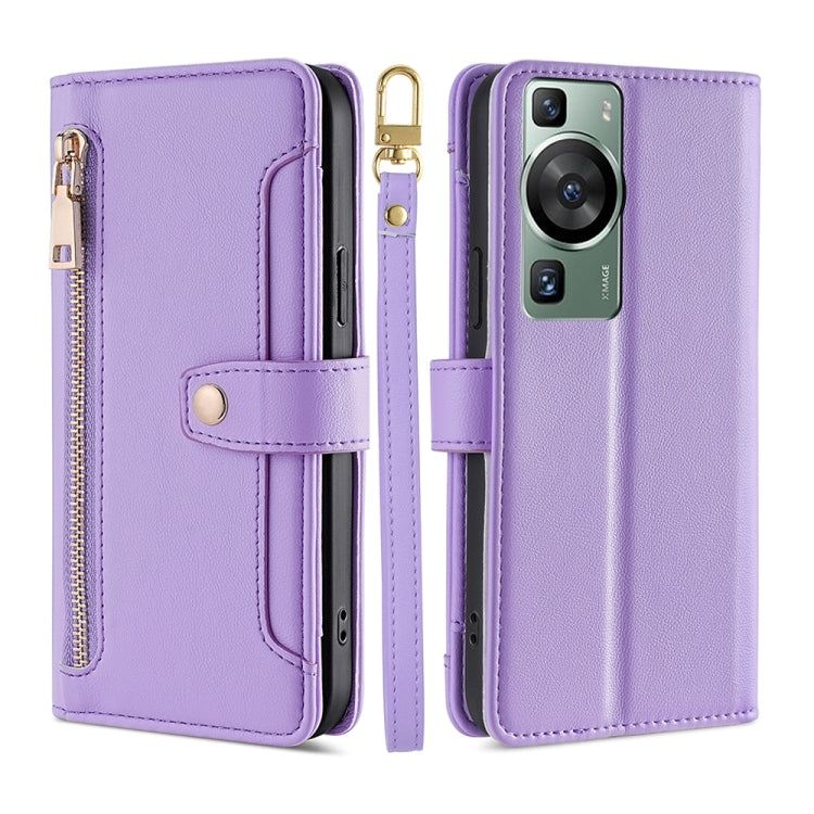 For Huawei P60 / P60 Pro Sheep Texture Cross-body Zipper Wallet Leather Phone Case(Purple) - Huawei Cases by PMC TechLife | Online Shopping South Africa | PMC TechLife | Buy Now Pay Later Mobicred