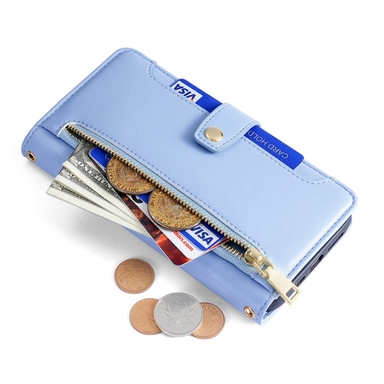 For Honor Magic5 Sheep Texture Cross-body Zipper Wallet Leather Phone Case(Blue) - Honor Cases by PMC TechLife | Online Shopping South Africa | PMC TechLife | Buy Now Pay Later Mobicred