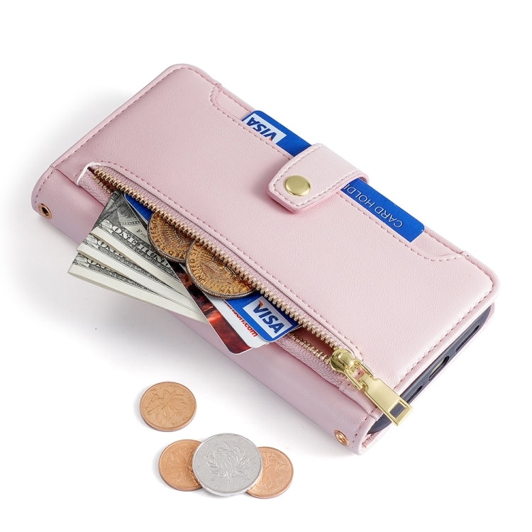 For Honor Magic5 Pro Sheep Texture Cross-body Zipper Wallet Leather Phone Case(Pink) - Honor Cases by PMC TechLife | Online Shopping South Africa | PMC TechLife | Buy Now Pay Later Mobicred