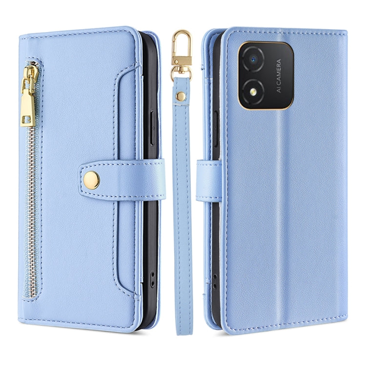 For Honor X5 4G Sheep Texture Cross-body Zipper Wallet Leather Phone Case(Blue) - Honor Cases by PMC TechLife | Online Shopping South Africa | PMC TechLife | Buy Now Pay Later Mobicred