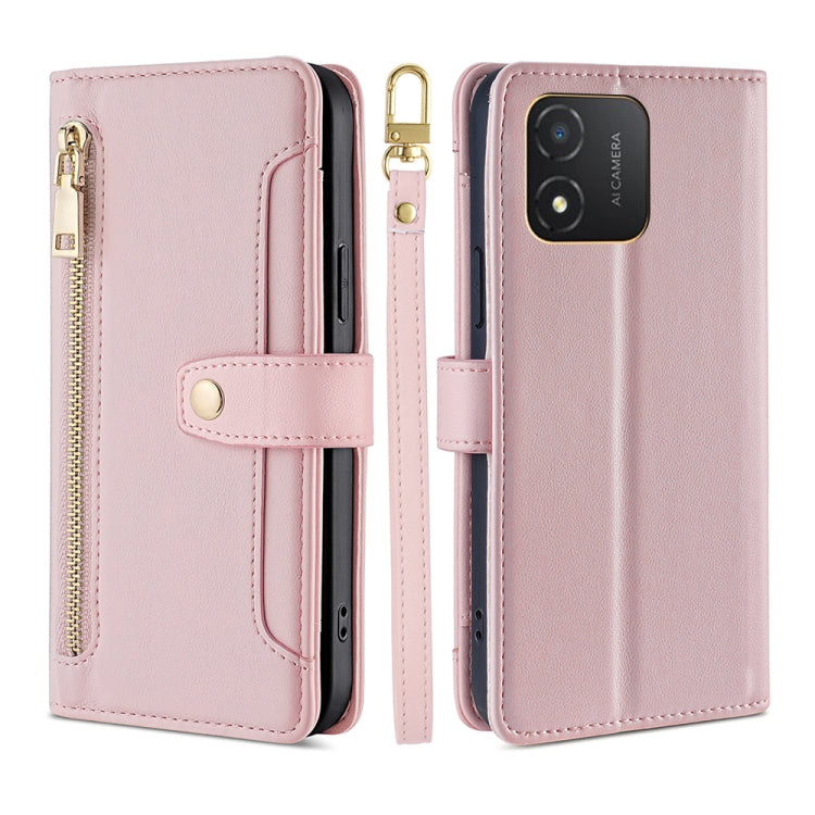 For Honor X5 4G Sheep Texture Cross-body Zipper Wallet Leather Phone Case(Pink) - Honor Cases by PMC TechLife | Online Shopping South Africa | PMC TechLife | Buy Now Pay Later Mobicred