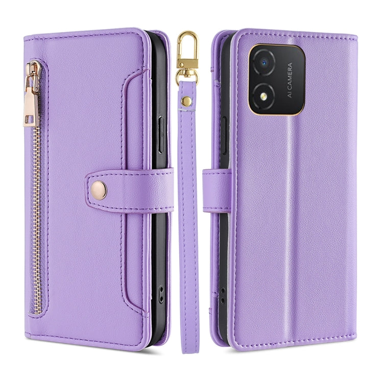 For Honor X5 4G Sheep Texture Cross-body Zipper Wallet Leather Phone Case(Purple) - Honor Cases by PMC TechLife | Online Shopping South Africa | PMC TechLife | Buy Now Pay Later Mobicred