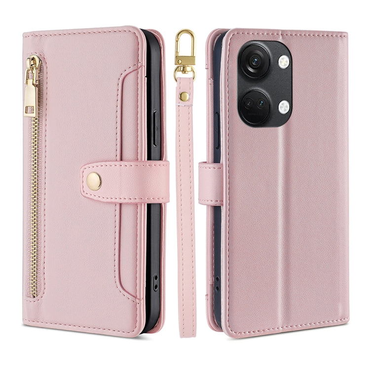For OnePlus Ace 2V 5G Sheep Texture Cross-body Zipper Wallet Leather Phone Case(Pink) - OnePlus Cases by PMC TechLife | Online Shopping South Africa | PMC TechLife | Buy Now Pay Later Mobicred