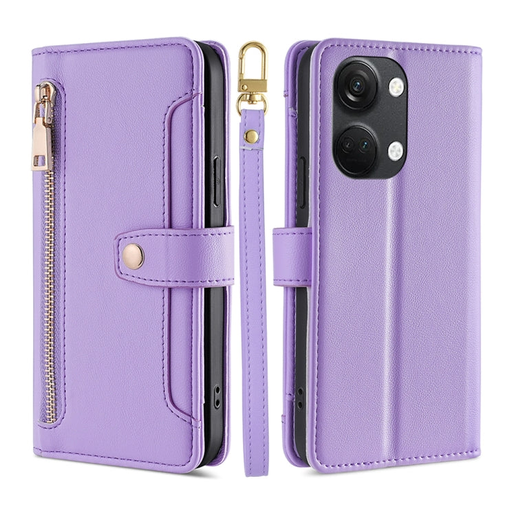 For OnePlus Ace 2V 5G Sheep Texture Cross-body Zipper Wallet Leather Phone Case(Purple) - OnePlus Cases by PMC TechLife | Online Shopping South Africa | PMC TechLife | Buy Now Pay Later Mobicred