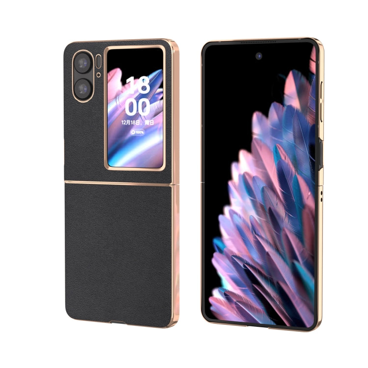 For OPPO Find N2 Flip Genuine Leather Xiaoya Series Nano Plating Phone Case(Black) - Find N2 Flip Cases by PMC TechLife | Online Shopping South Africa | PMC TechLife | Buy Now Pay Later Mobicred