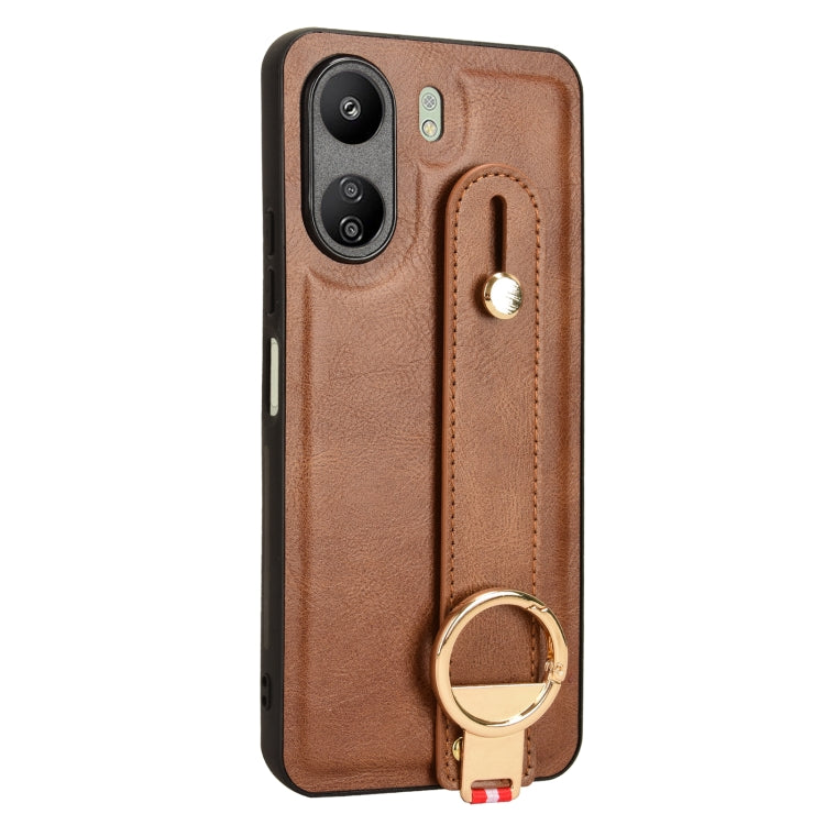 For Xiaomi Redmi 13C 4G/Poco C65 Wristband Leather Back Phone Case(Brown) - 13C Cases by PMC TechLife | Online Shopping South Africa | PMC TechLife | Buy Now Pay Later Mobicred