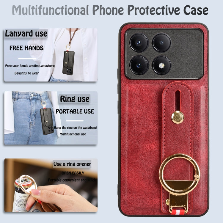 For Xiaomi Redmi K70/K70 Pro Wristband Leather Back Phone Case(Red) - Xiaomi Cases by PMC Jewellery | Online Shopping South Africa | PMC Jewellery | Buy Now Pay Later Mobicred