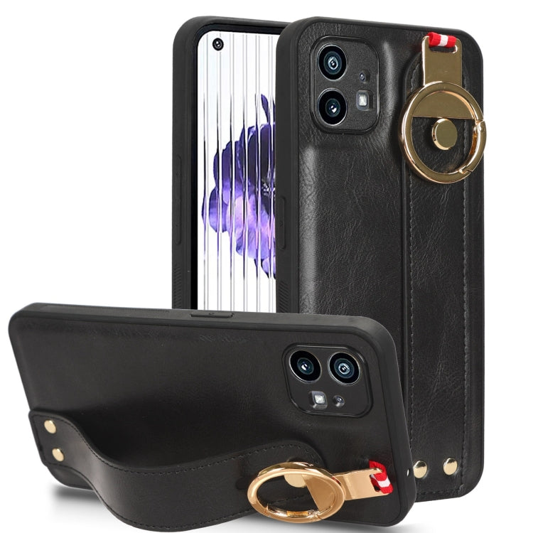 For Nothing Phone 1 Wristband Leather Back Phone Case(Black) - Nothing Cases by PMC TechLife | Online Shopping South Africa | PMC TechLife | Buy Now Pay Later Mobicred