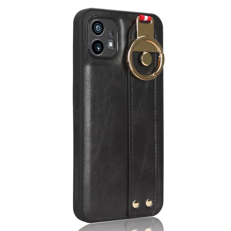 For Nothing Phone 1 Wristband Leather Back Phone Case(Black) - Nothing Cases by PMC TechLife | Online Shopping South Africa | PMC TechLife | Buy Now Pay Later Mobicred