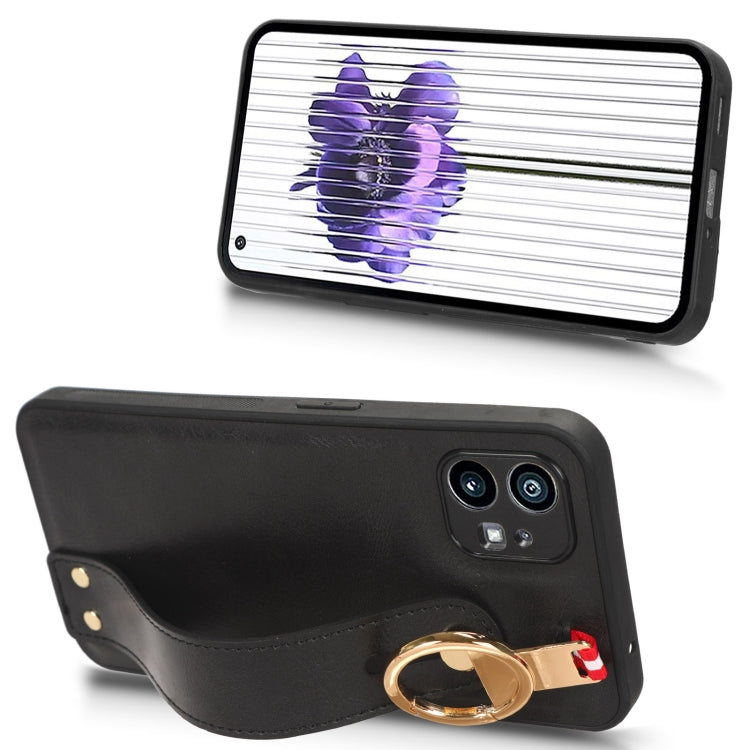 For Nothing Phone 1 Wristband Leather Back Phone Case(Black) - Nothing Cases by PMC TechLife | Online Shopping South Africa | PMC TechLife | Buy Now Pay Later Mobicred