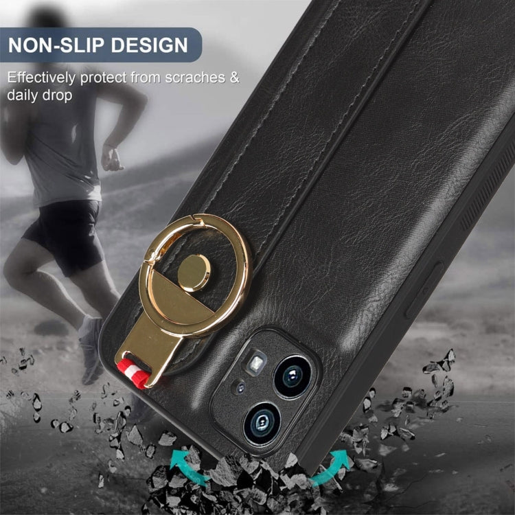 For Nothing Phone 1 Wristband Leather Back Phone Case(Black) - Nothing Cases by PMC TechLife | Online Shopping South Africa | PMC TechLife | Buy Now Pay Later Mobicred