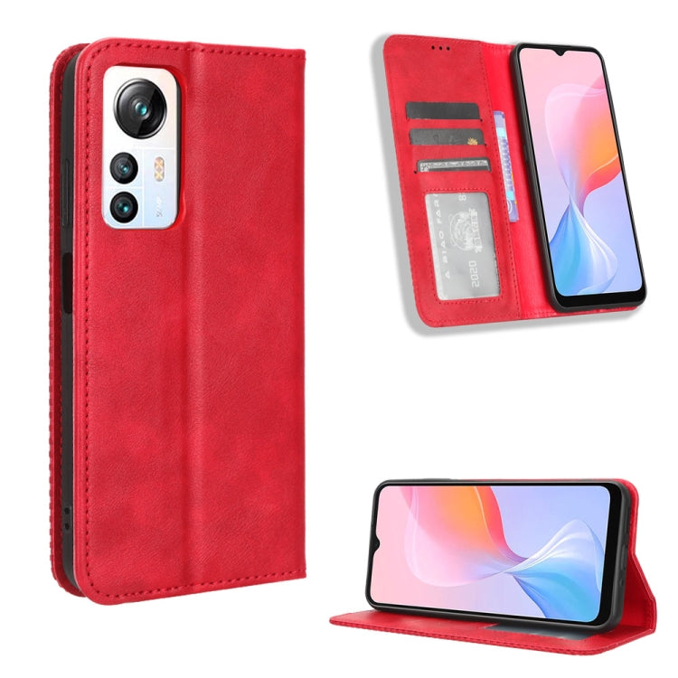 For Blackview A85 Magnetic Buckle Retro Texture Leather Phone Case(Red) - More Brand by PMC TechLife | Online Shopping South Africa | PMC TechLife | Buy Now Pay Later Mobicred