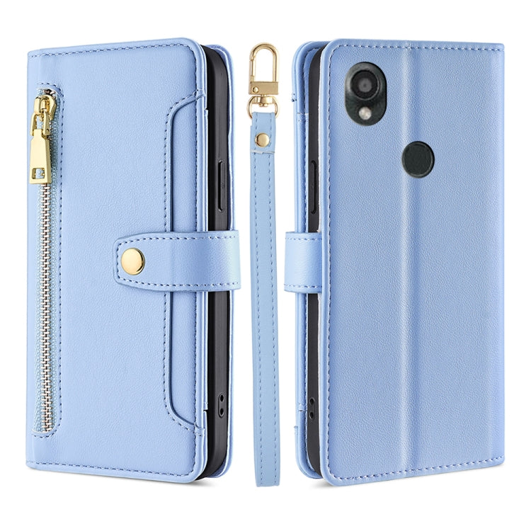 For Kyocera Digno SX3-KYG02 Sheep Texture Cross-body Zipper Wallet Leather Phone Case(Blue) - More Brand by PMC TechLife | Online Shopping South Africa | PMC TechLife | Buy Now Pay Later Mobicred
