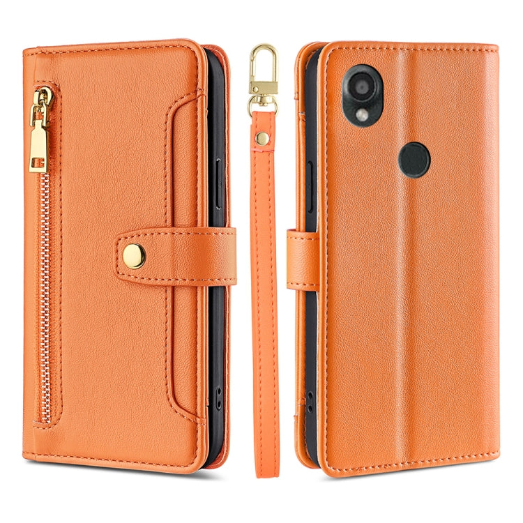 For Kyocera Digno SX3-KYG02 Sheep Texture Cross-body Zipper Wallet Leather Phone Case(Orange) - More Brand by PMC TechLife | Online Shopping South Africa | PMC TechLife | Buy Now Pay Later Mobicred