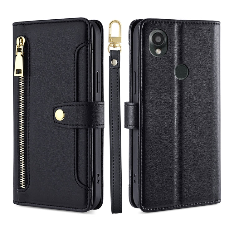 For Kyocera Digno SX3-KYG02 Sheep Texture Cross-body Zipper Wallet Leather Phone Case(Black) - More Brand by PMC TechLife | Online Shopping South Africa | PMC TechLife | Buy Now Pay Later Mobicred