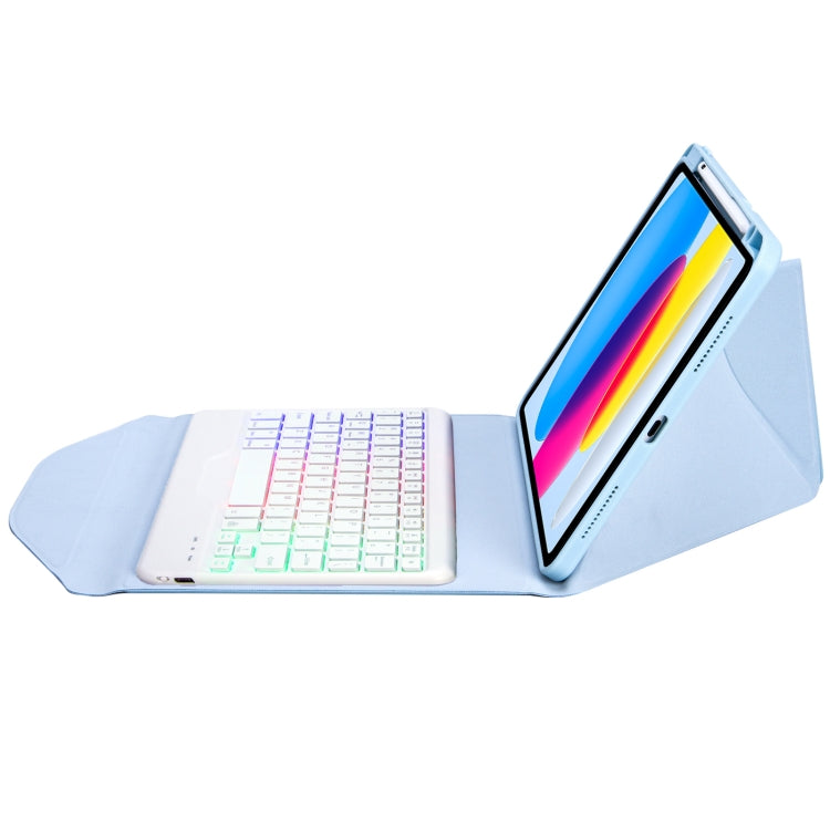 Z10BS For iPad 10th Gen 10.9 2022 / 11 2025 Pen Slot Backlight Bluetooth Keyboard Leather Tablet Case(Sky Blue) - free shipping - PMC TechLife - Order now!