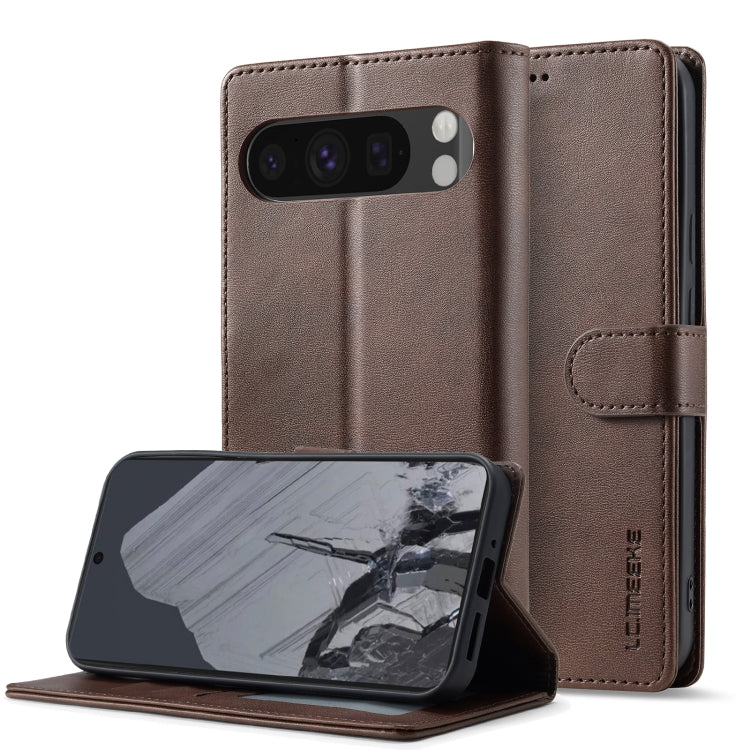 For Google Pixel 9 / 9 Pro LC.IMEEKE Calf Texture Flip Leather Phone Case(Brown) - Google Cases by LC.IMEEKE | Online Shopping South Africa | PMC TechLife | Buy Now Pay Later Mobicred