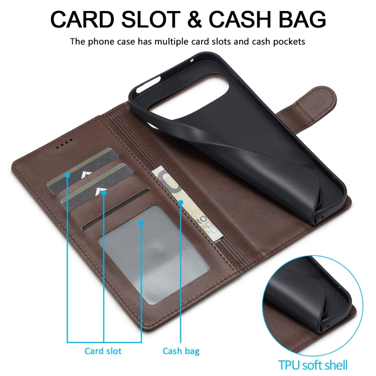 For Google Pixel 9 / 9 Pro LC.IMEEKE Calf Texture Flip Leather Phone Case(Brown) - Google Cases by LC.IMEEKE | Online Shopping South Africa | PMC TechLife | Buy Now Pay Later Mobicred
