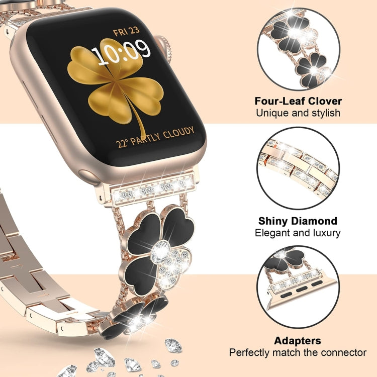 For Apple Watch SE 2023 44mm Petal Metal Diamond Watch Band(Rose Gold+Black) - free shipping - PMC TechLife - Order now!