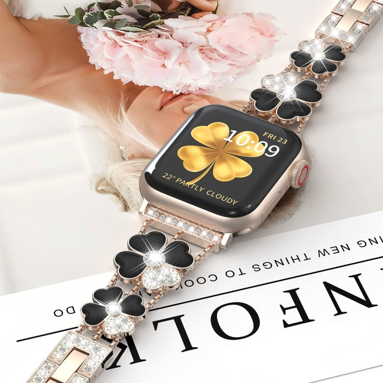 For Apple Watch SE 2023 44mm Petal Metal Diamond Watch Band(Rose Gold+Black) - free shipping - PMC TechLife - Order now!