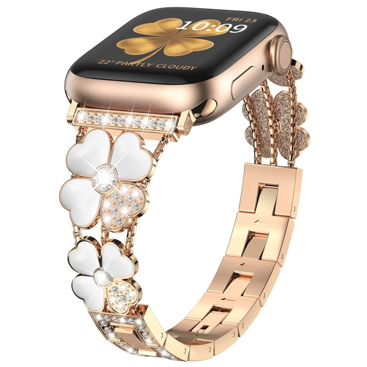 For Apple Watch SE 2023 44mm Petal Metal Diamond Watch Band(Rose Gold+White) - free shipping - PMC TechLife - Order now!