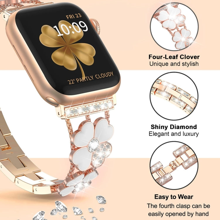 For Apple Watch SE 2023 44mm Petal Metal Diamond Watch Band(Rose Gold+White) - free shipping - PMC TechLife - Order now!