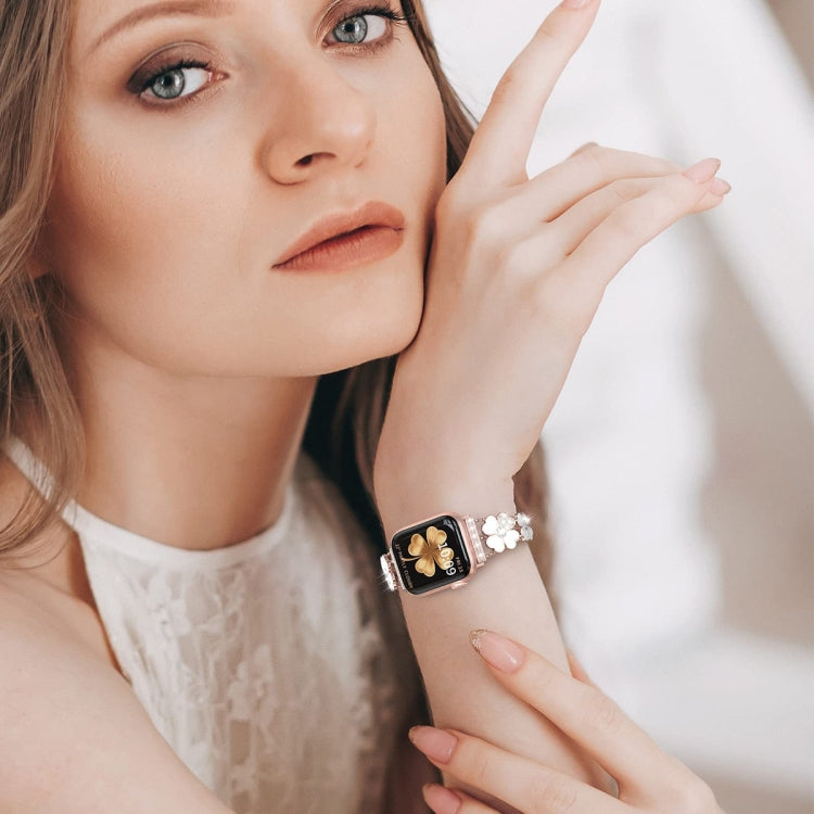 For Apple Watch SE 2023 44mm Petal Metal Diamond Watch Band(Rose Gold+White) - free shipping - PMC TechLife - Order now!