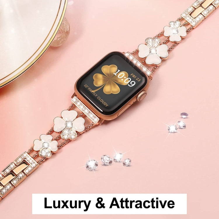 For Apple Watch 9 45mm Petal Metal Diamond Watch Band(Rose Gold+White) - free shipping - PMC TechLife - Order now!