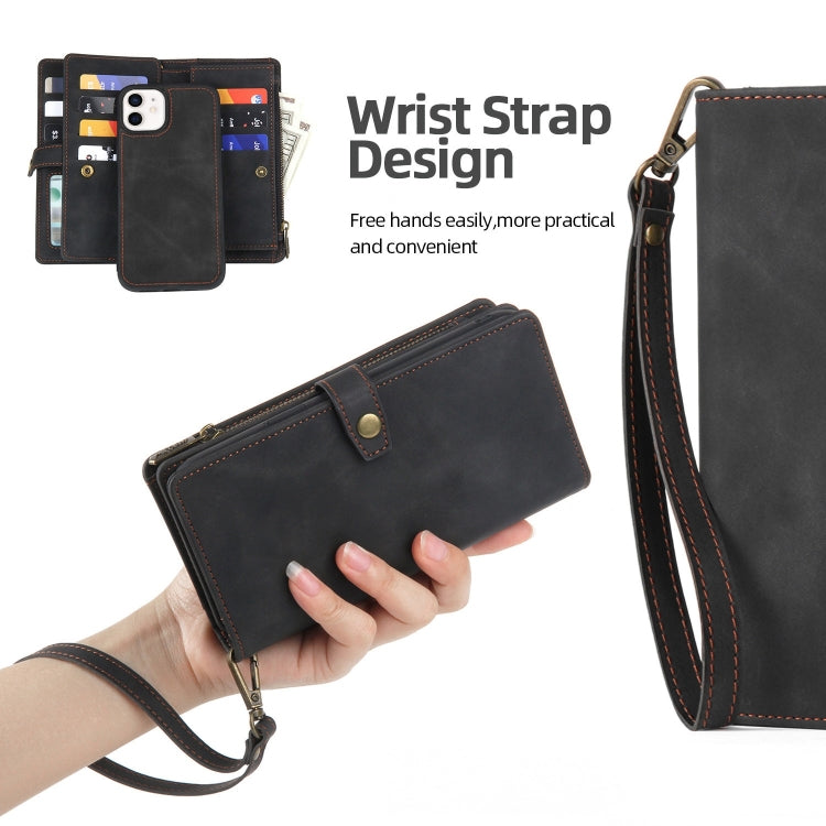 For iPhone 12 / 12 Pro Zipper Wallet Detachable MagSafe Leather Phone Case(Black) - iPhone 12 / 12 Pro Cases by PMC TechLife | Online Shopping South Africa | PMC TechLife