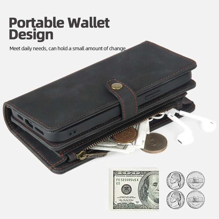 For iPhone 12 / 12 Pro Zipper Wallet Detachable MagSafe Leather Phone Case(Black) - iPhone 12 / 12 Pro Cases by PMC TechLife | Online Shopping South Africa | PMC TechLife
