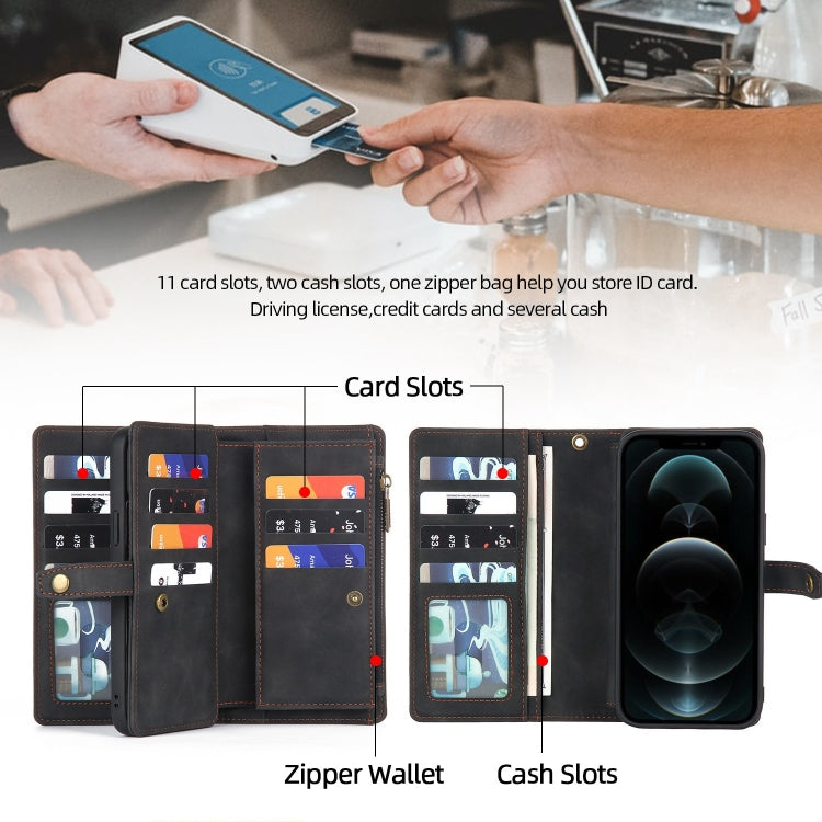 For iPhone 12 Pro Max Zipper Wallet Detachable MagSafe Leather Phone Case(Black) - iPhone 12 Pro Max Cases by PMC TechLife | Online Shopping South Africa | PMC TechLife