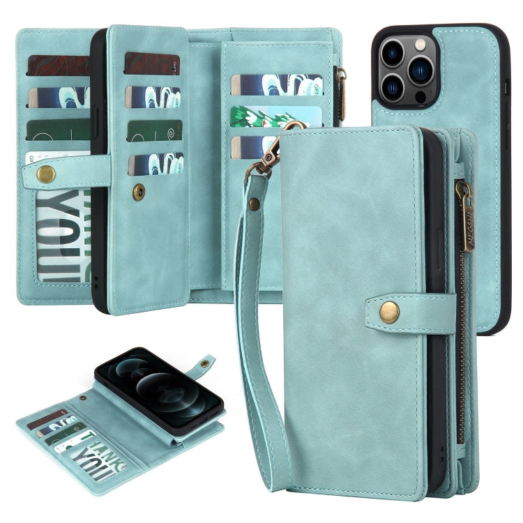 For iPhone 11 Pro Zipper Wallet Detachable MagSafe Leather Phone Case(Blue) - iPhone 11 Pro Cases by PMC TechLife | Online Shopping South Africa | PMC TechLife
