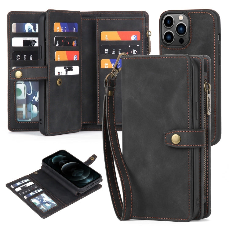 For iPhone 11 Pro Max Zipper Wallet Detachable MagSafe Leather Phone Case(Black) - iPhone 11 Pro Max Cases by PMC TechLife | Online Shopping South Africa | PMC TechLife