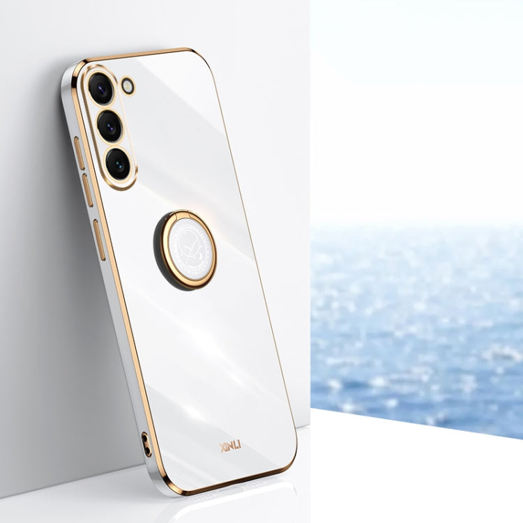 For Samsung Galaxy S24+ 5G XINLI Straight Edge 6D Electroplate TPU Phone Case with Ring Holder(White) - Galaxy S24+ 5G Cases by XINLI | Online Shopping South Africa | PMC TechLife | Buy Now Pay Later Mobicred