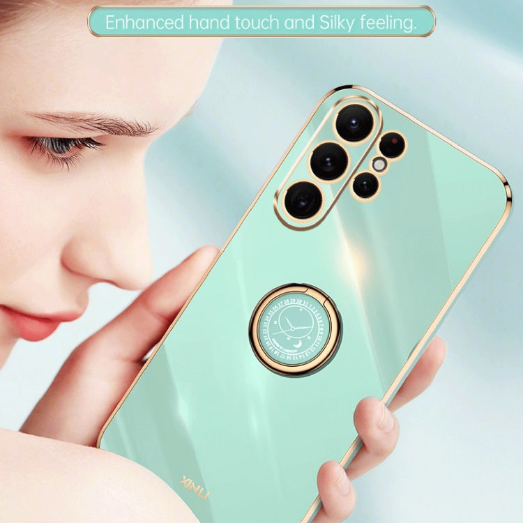 For Samsung Galaxy S24 Ultra 5G XINLI Straight Edge 6D Electroplate TPU Phone Case with Ring Holder(Pink) - free shipping - PMC Jewellery - Order now!