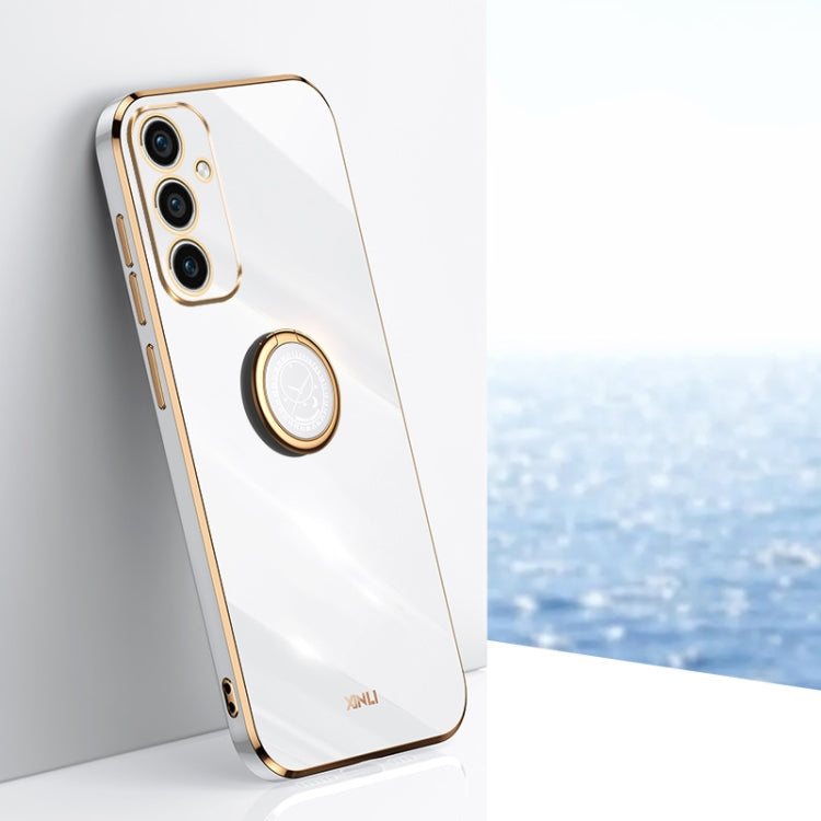 For Samsung Galaxy A35 5G XINLI Straight Edge 6D Electroplate TPU Phone Case with Ring Holder(White) - Galaxy Phone Cases by XINLI | Online Shopping South Africa | PMC TechLife