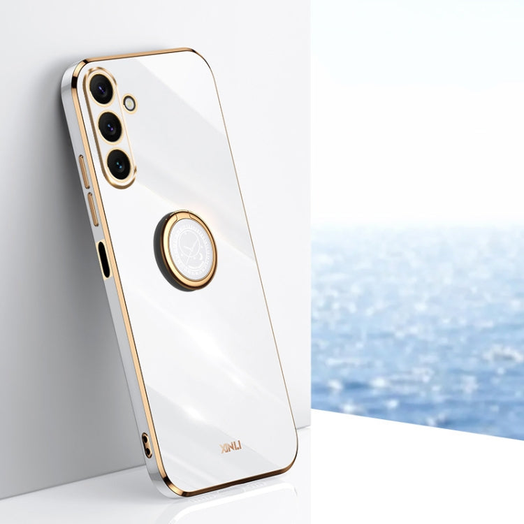 For Samsung Galaxy A25 5G XINLI Straight Edge 6D Electroplate TPU Phone Case with Ring Holder(White) - Galaxy Phone Cases by XINLI | Online Shopping South Africa | PMC TechLife