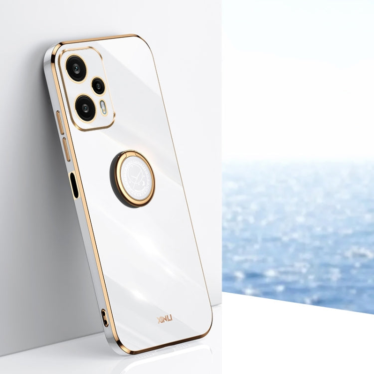 For Xiaomi Redmi Note 12 Turbo XINLI Straight Edge 6D Electroplate TPU Phone Case with Ring Holder(White) - Xiaomi Cases by XINLI | Online Shopping South Africa | PMC TechLife | Buy Now Pay Later Mobicred