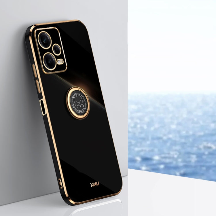 For Xiaomi Redmi Note 12 5G Global XINLI Straight Edge 6D Electroplate TPU Phone Case with Ring Holder(Black) - Xiaomi Cases by XINLI | Online Shopping South Africa | PMC TechLife | Buy Now Pay Later Mobicred