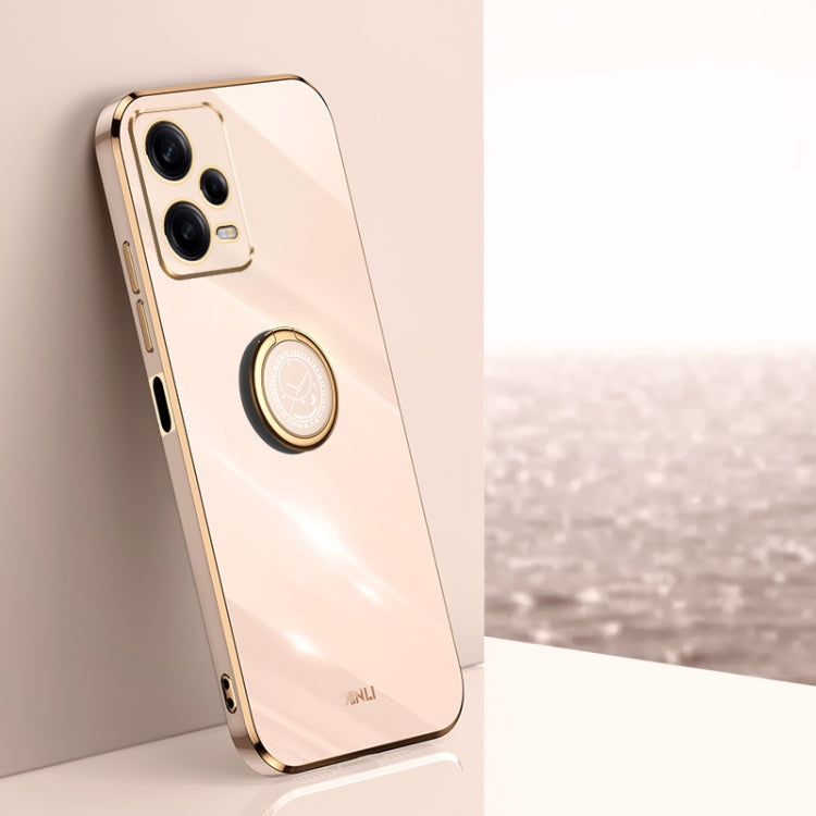 For Xiaomi Redmi Note 12 5G Global XINLI Straight Edge 6D Electroplate TPU Phone Case with Ring Holder(Pink) - free shipping - PMC TechLife - Order now!